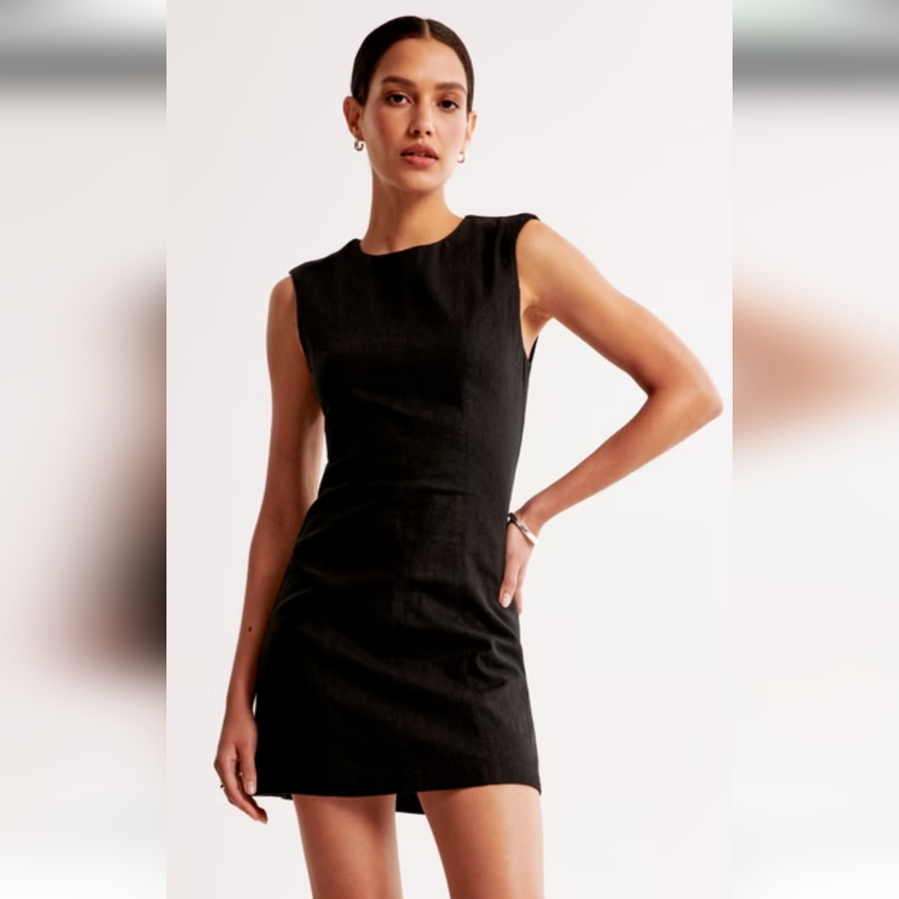 NWT! Abercrombie & Fitch Linen Blend Shell Shift Mini Dress Sheath Open Back